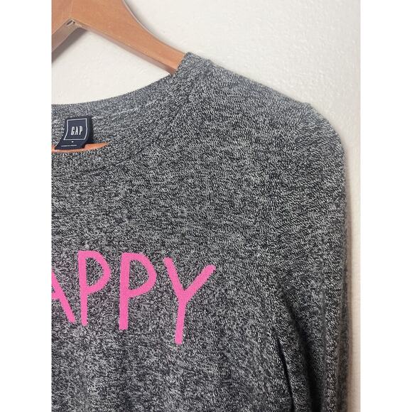 GAP Women’s Sz XS Gray Pink “HAPPY” Merino Wool Blend Lightweight Sweater - Picture 2 of 6